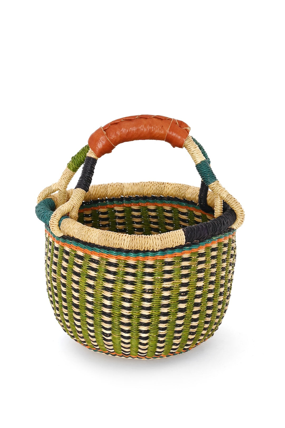 One of a Kind Colorful Baby Bolga Basket - Olive Stripe