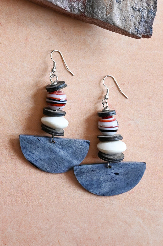 Gray Half Moon Dangle Earrings