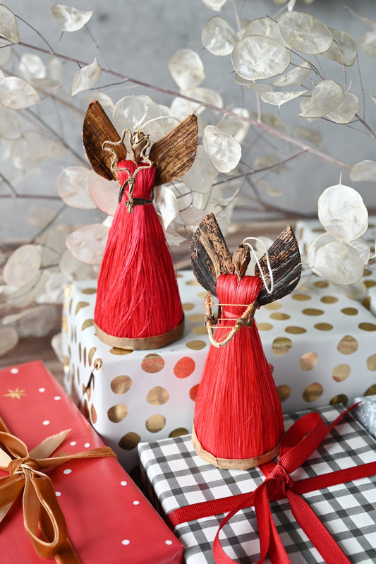 Red Sisal Angel of Light Handmade Christmas Ornament
