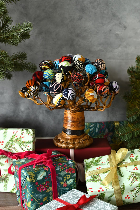 Banana Fiber Baobab Tree with Kitenge Cloth Baubles