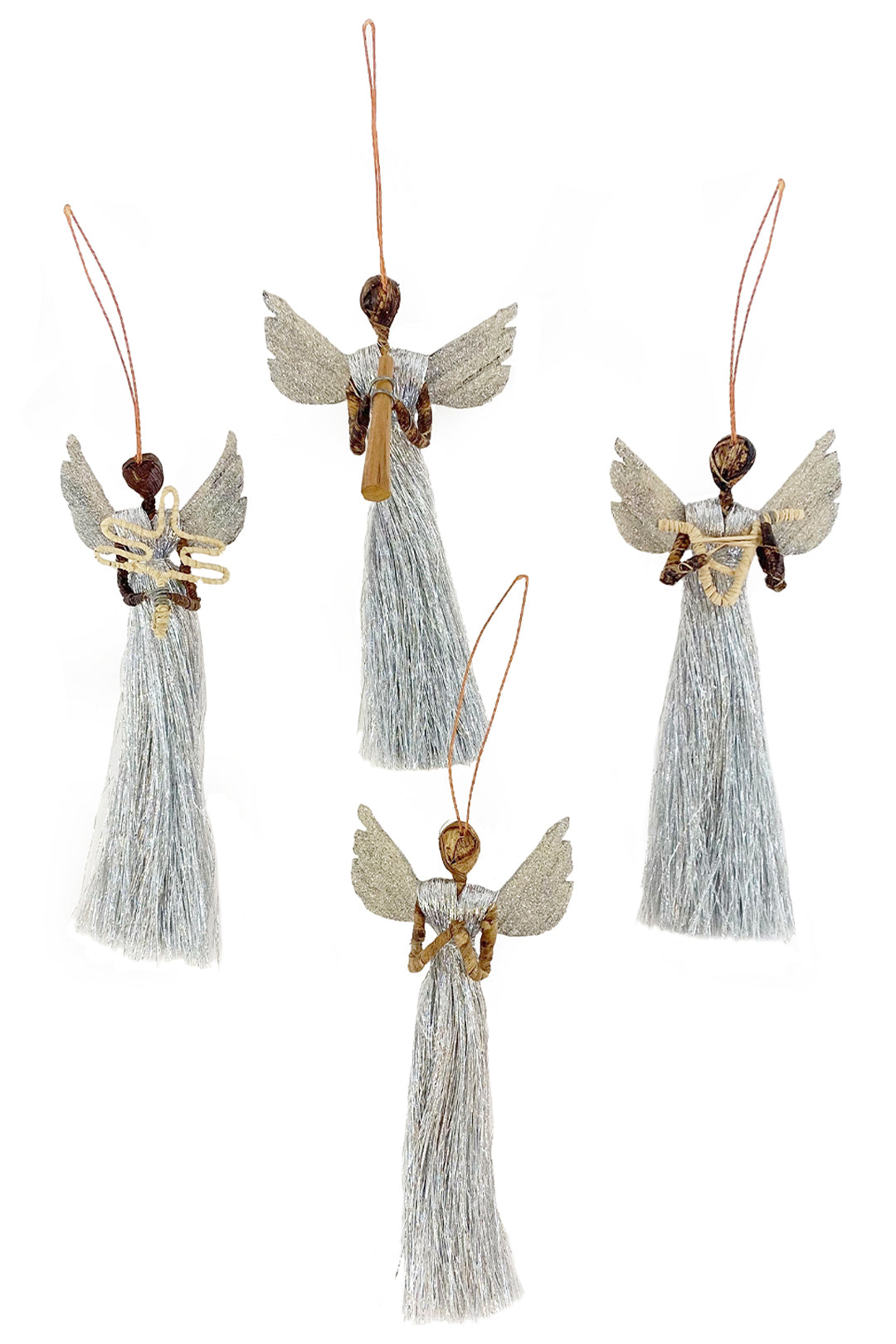 Silver Shimmer Banana Fiber & Thread Angel Ornament