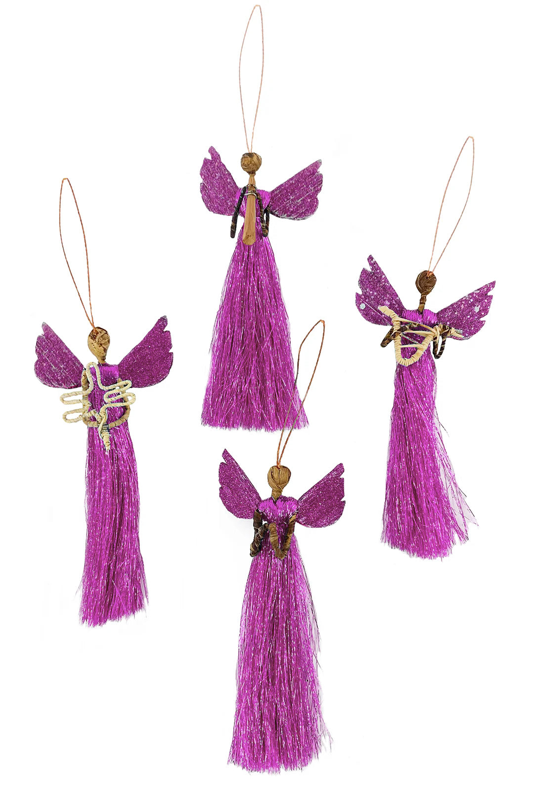 Banana Fiber & Magenta Shimmer Thread Angel Ornament
