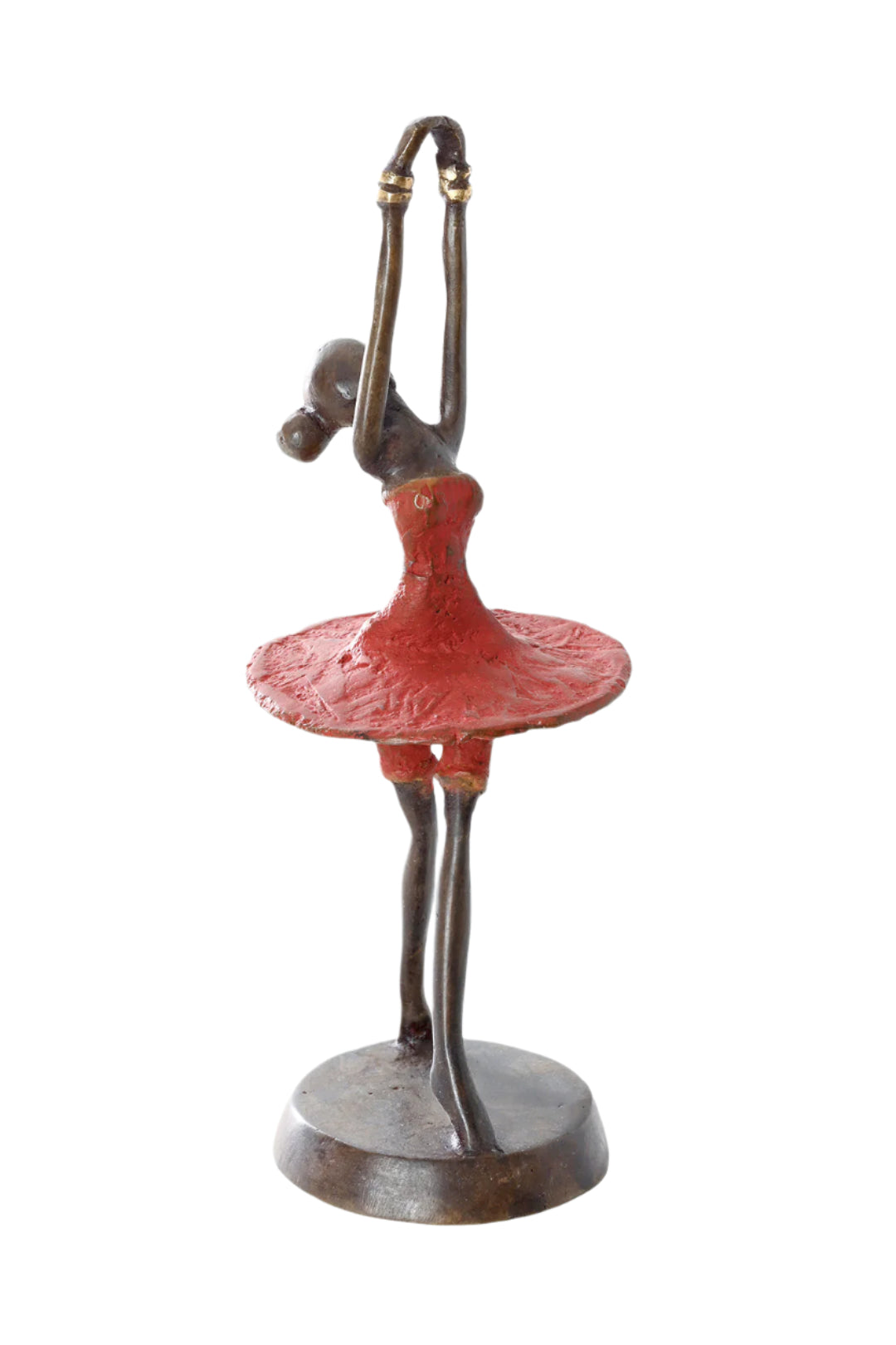 Bronze Sculpture Ballerina in Red Tutu, 5th position arms and releve