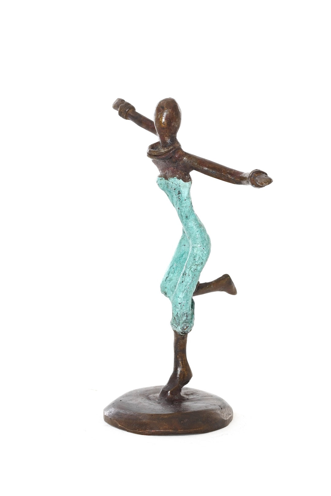 Miniature Celebrating Lady One-of-a-Kind Bronze Sculpture