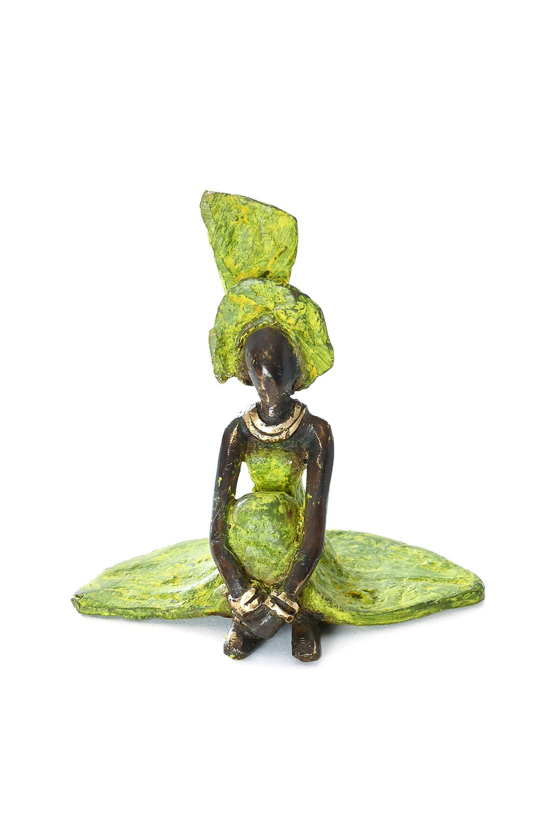 Contemplative Woman in Green Bronze Sculpture