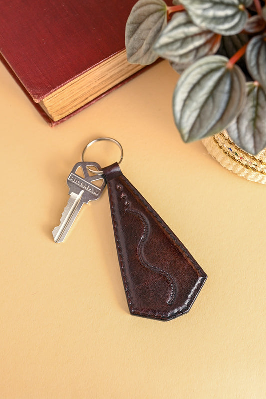 Brown Stamped Leather Key Ring