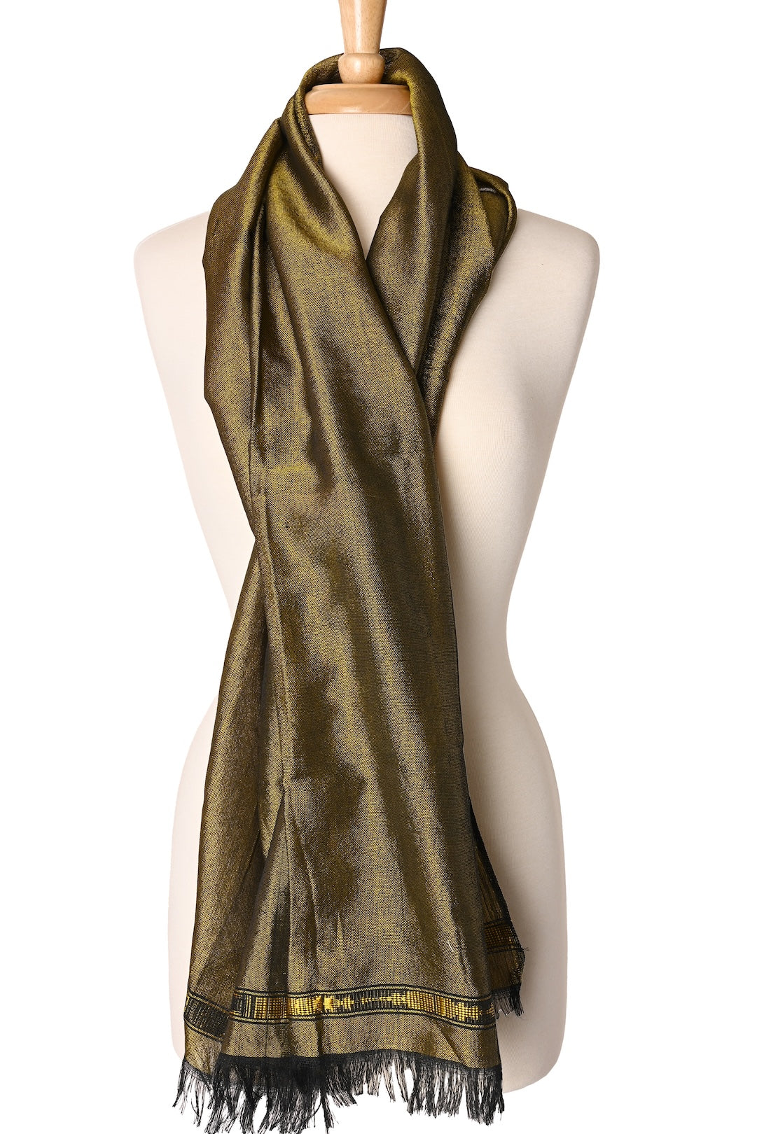 Shimmering Olive Light Cotton Shawl from Ethiopia - One of a Kind