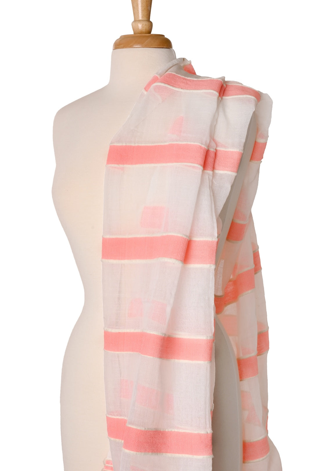 Coral Rows Light Cotton Shawl from Ethiopia - One of a Kind