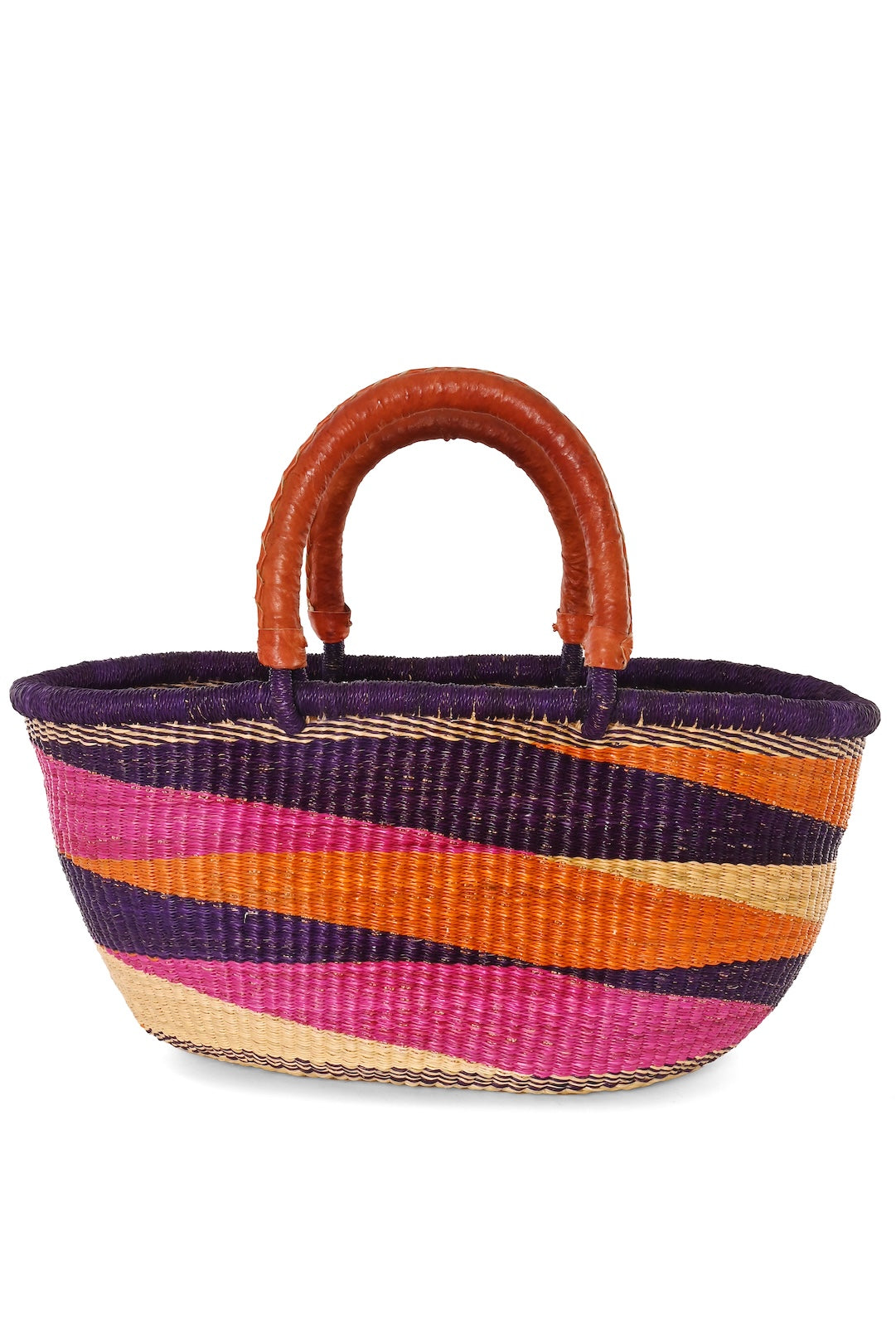 One of a Kind Colorful Handwoven Oval Picnic Basket - Diamond Sunset