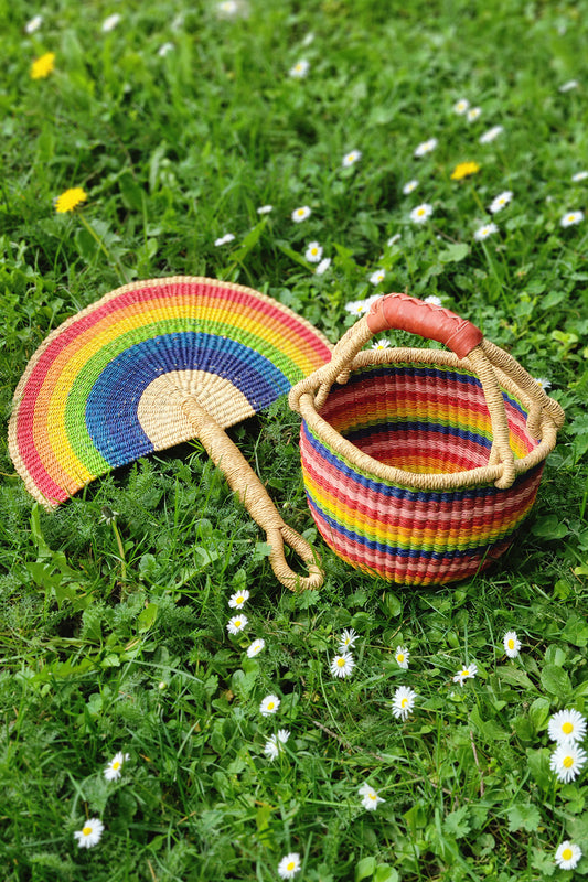 Rainbow Elephant Grass Half-Moon Hand Fan