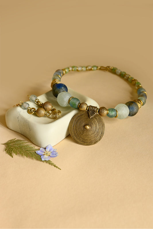 Brass & Recycled Glass Spiral Sands Earrings