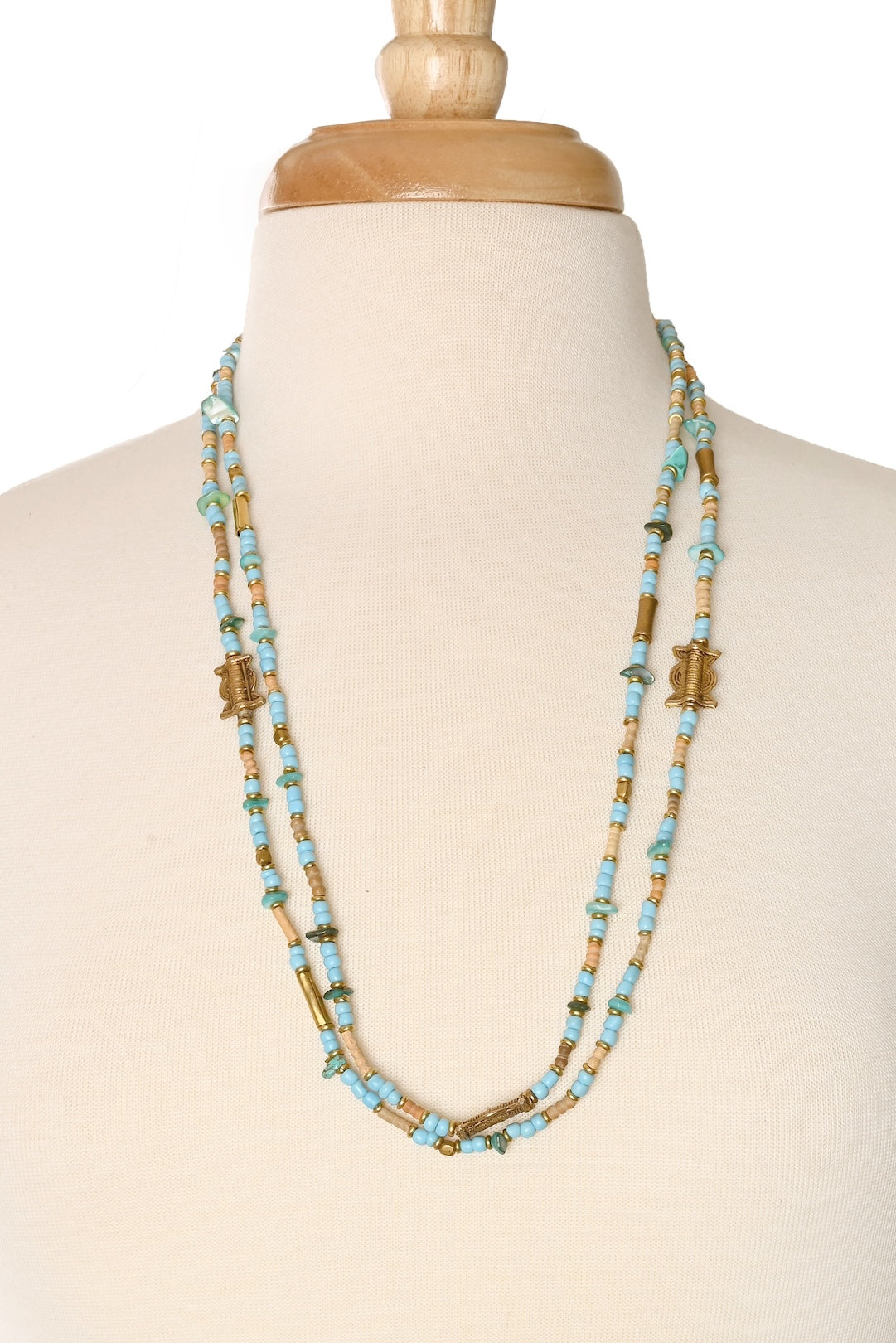 Extra Long Beaded Wrap Necklace - Aqua