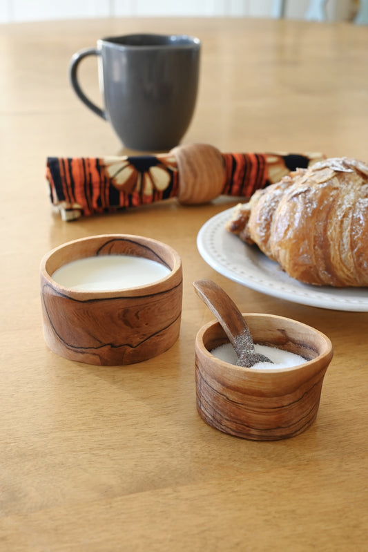 Kenyan Olive Wood Rustic Cream & Sugar Set