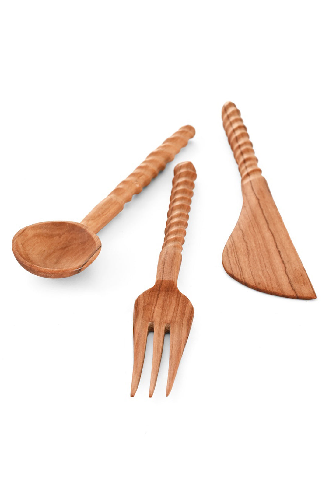 Wild Olive Wood Spiral Serving Utensils