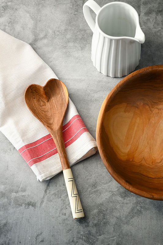 Olive Wood Heart Cooking Spoon with ZigZag Handle