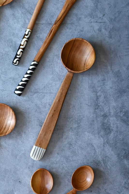 Kenyan Wild Olive Wood Ladle with Etched Bone