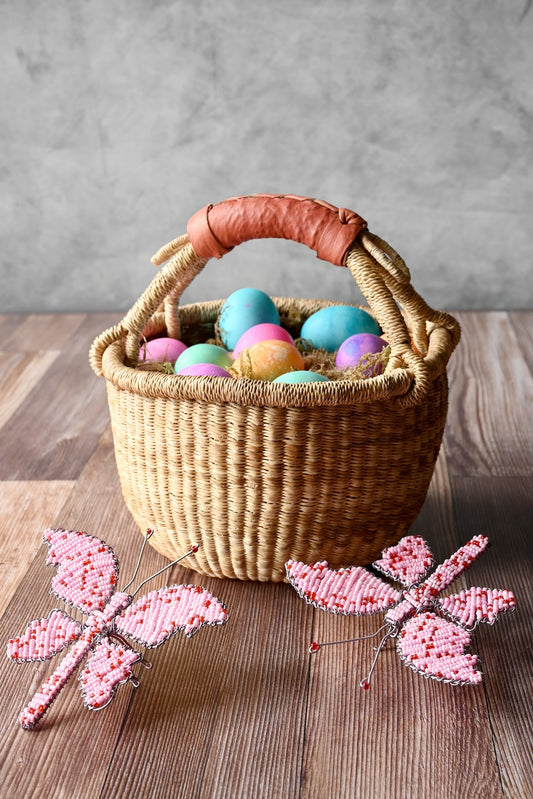 Beaded Butterfly Recycled Wire Sculpture - Pink