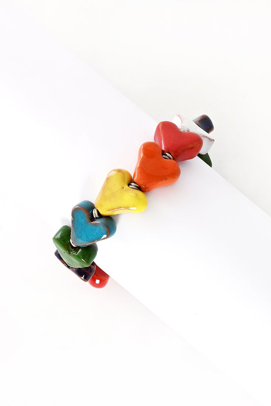 Rainbow Ceramic Heart Bracelet from Kenya