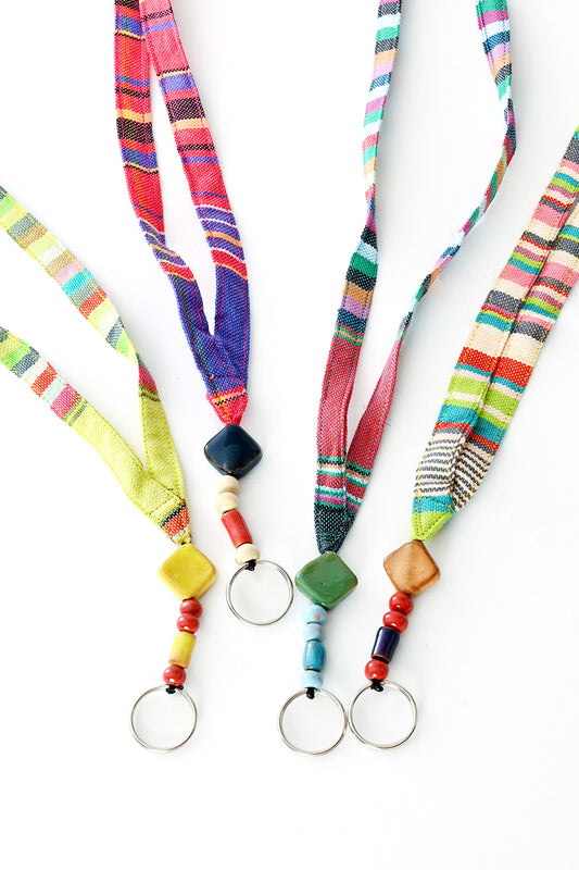 Ceramic Bead & Colorful Kikoi Cloth Lanyard