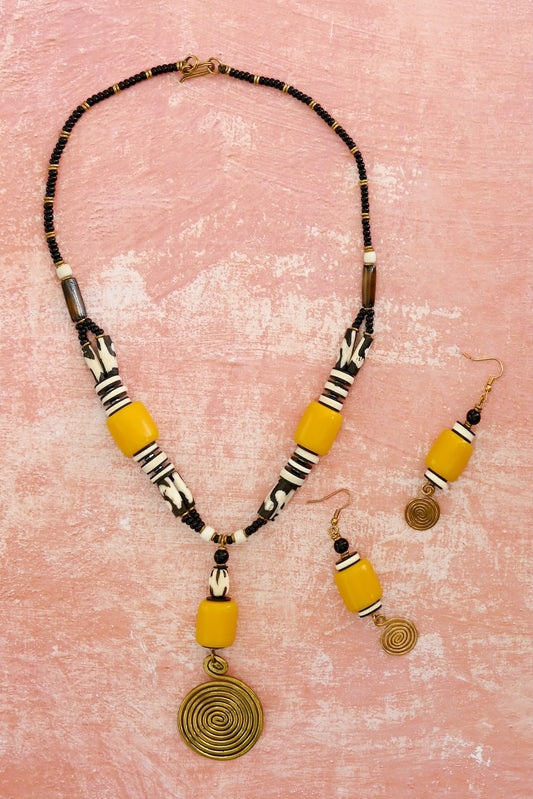 Retro Spin Yellow Trade Bead Earrings