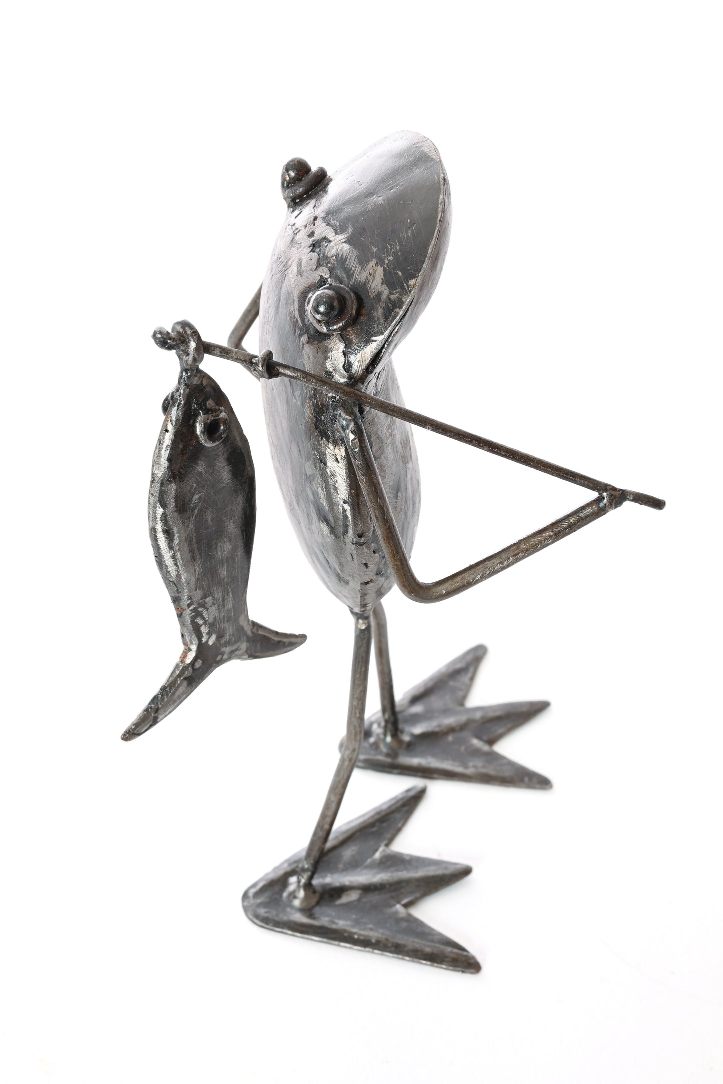 Fishing Frog Metal Sculpture