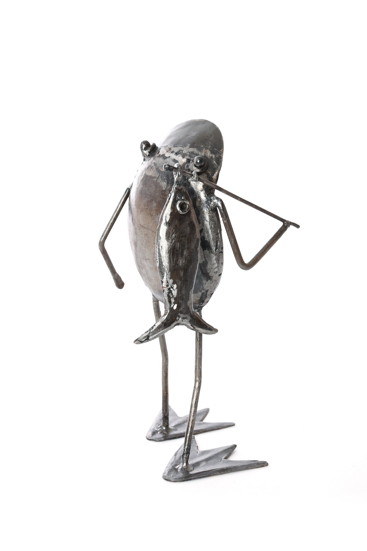 Fishing Frog Metal Sculpture
