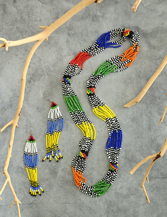 Colorful Cascade Beaded Maasai Necklace