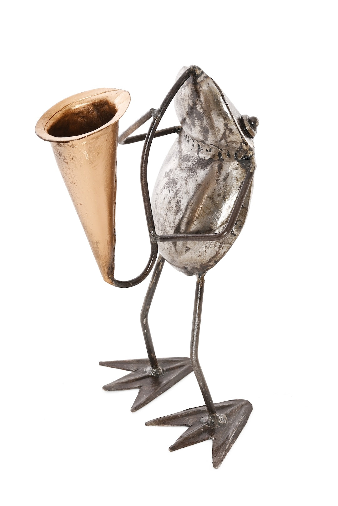 Horn Player Metal Frog Sculpture - Gold Horn