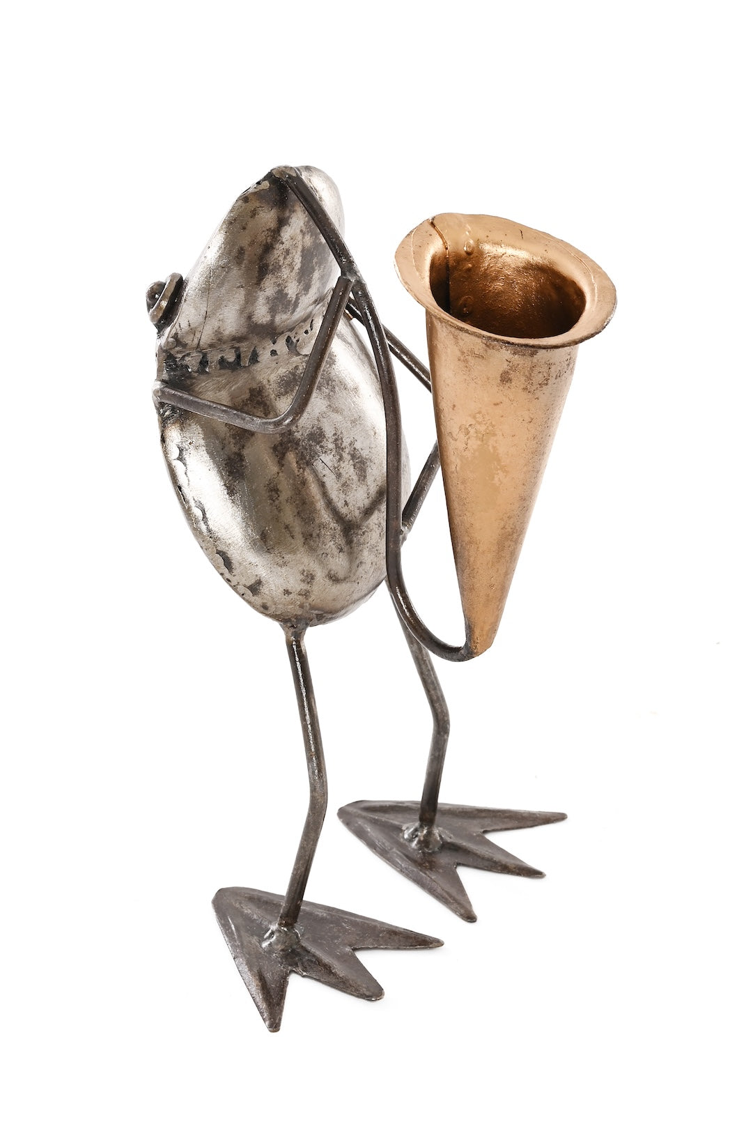 Horn Player Metal Frog Sculpture - Gold Horn