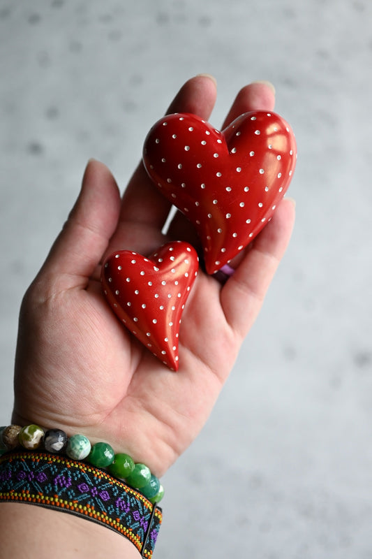 Set of Two Chubby Off-Beat Red Soapstone Hearts