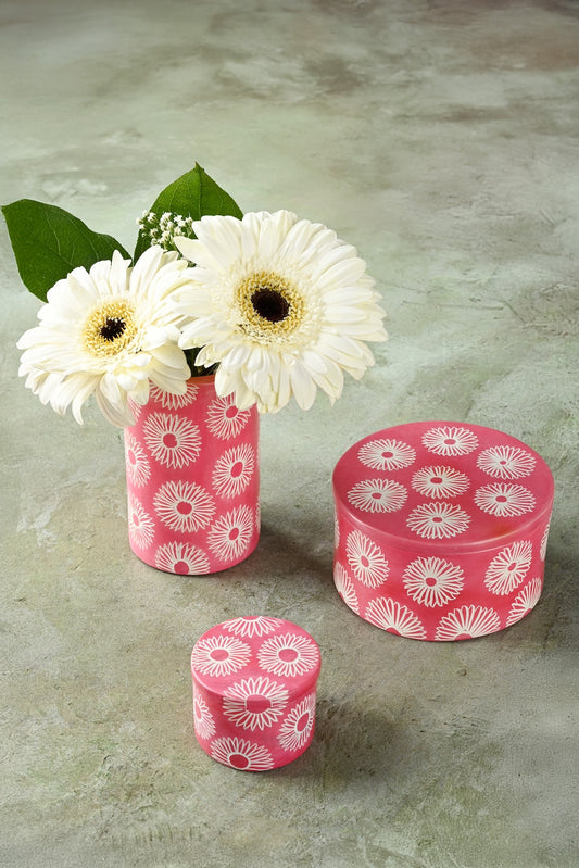 Pink Blossom Round Soapstone Ring Box