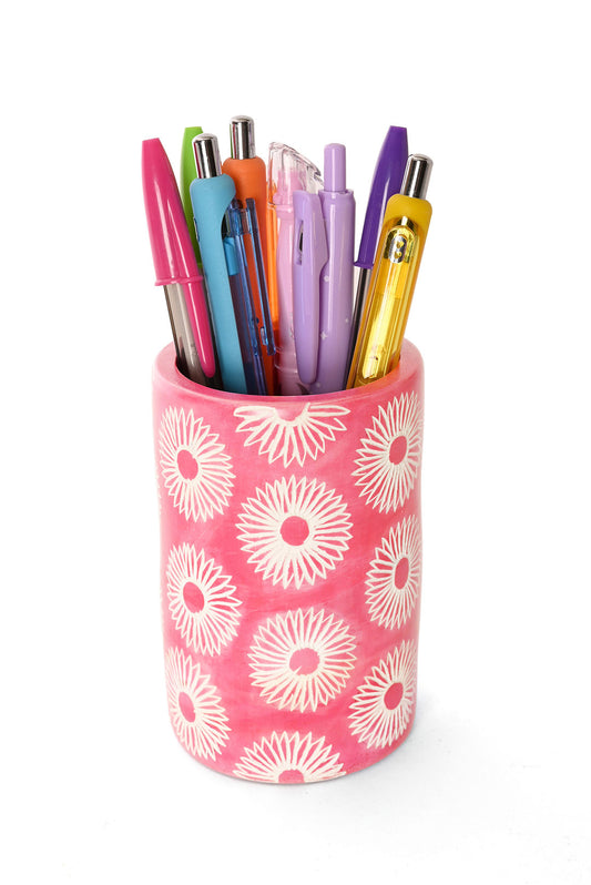 Pink Blossom Soapstone Pencil Cup or Vase