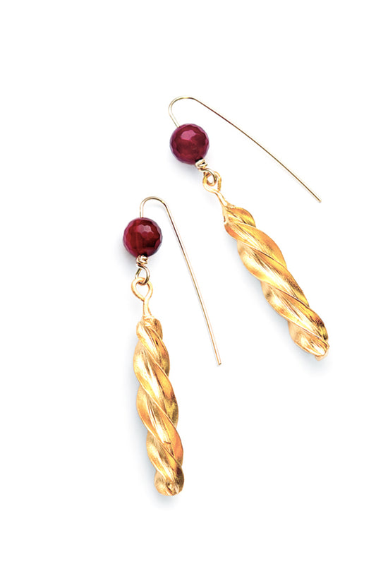 Limited Edition Fulani 24k Gold-Plated Twist Earrings with Ruby Quartz