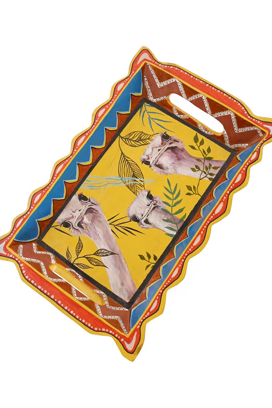 Hand-Painted Decorative Wooden Ostrich Tray - One of a Kind
