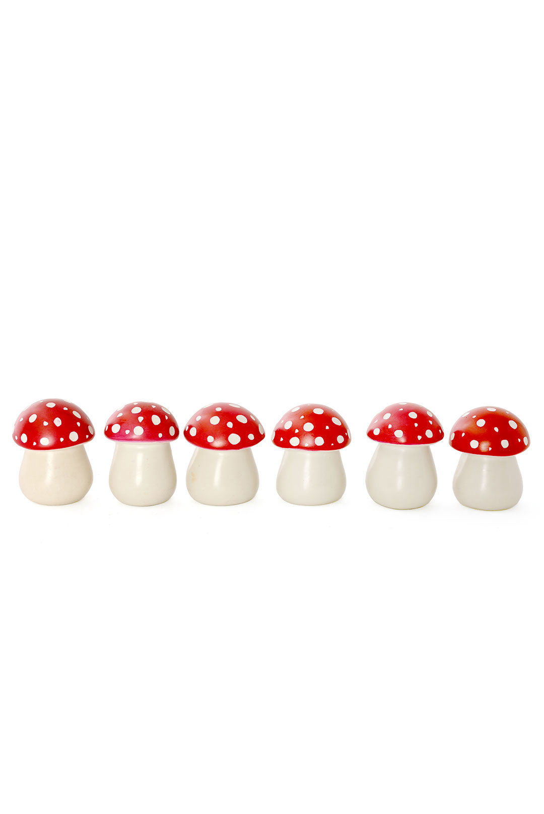 Set of Six Red Cap Mini Mushroom Sculptures