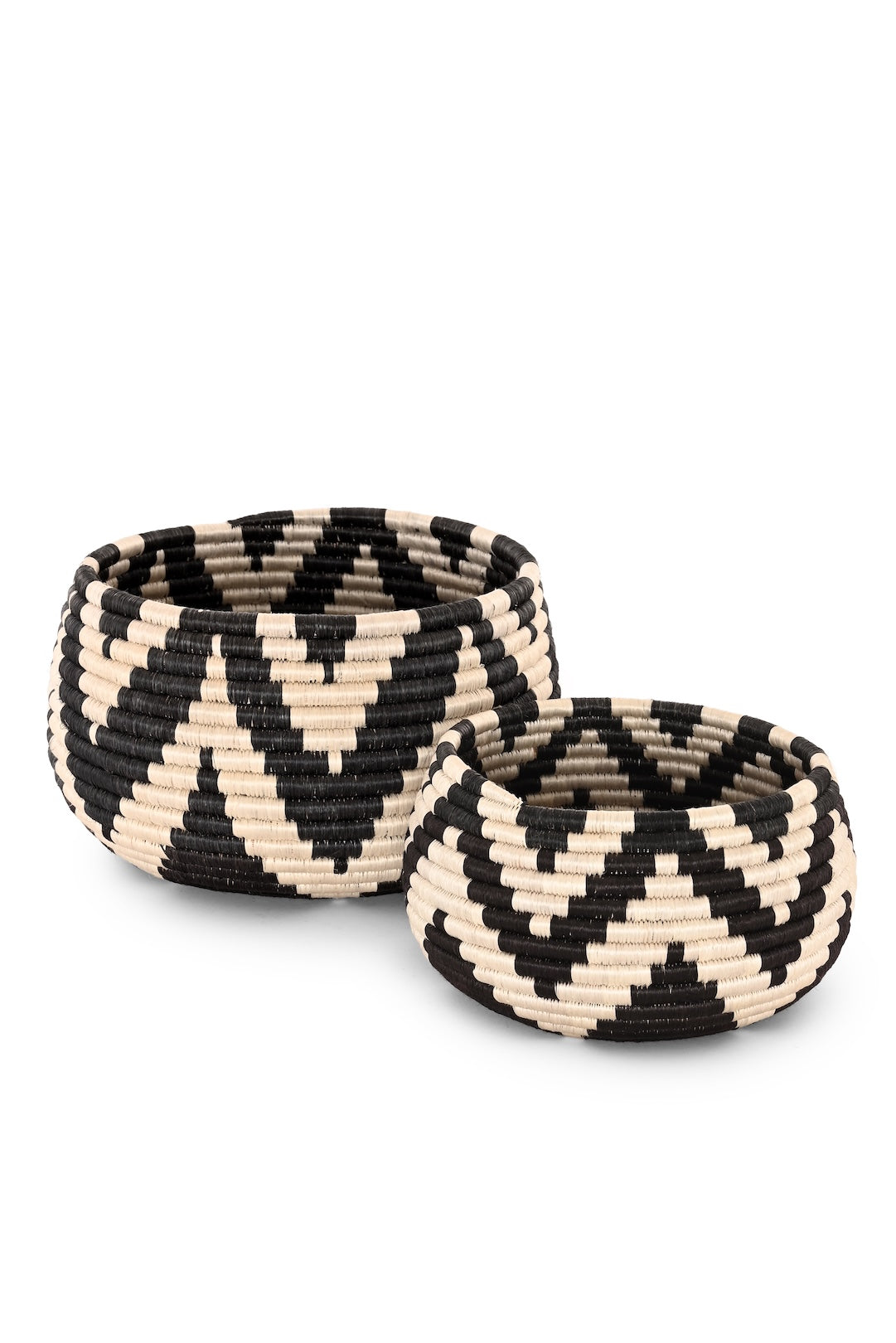 Rwandan Black and White ZigZag Basket Set