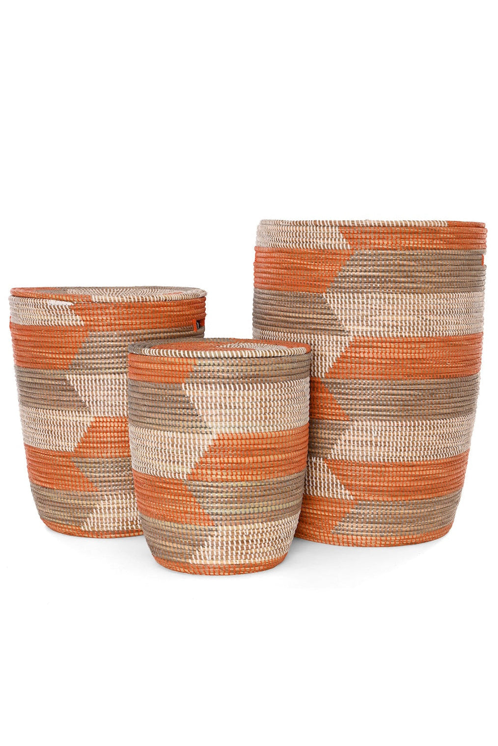 Set of Three Sugar & Spice Herringbone Flat Lid Hampers - One of a Kind