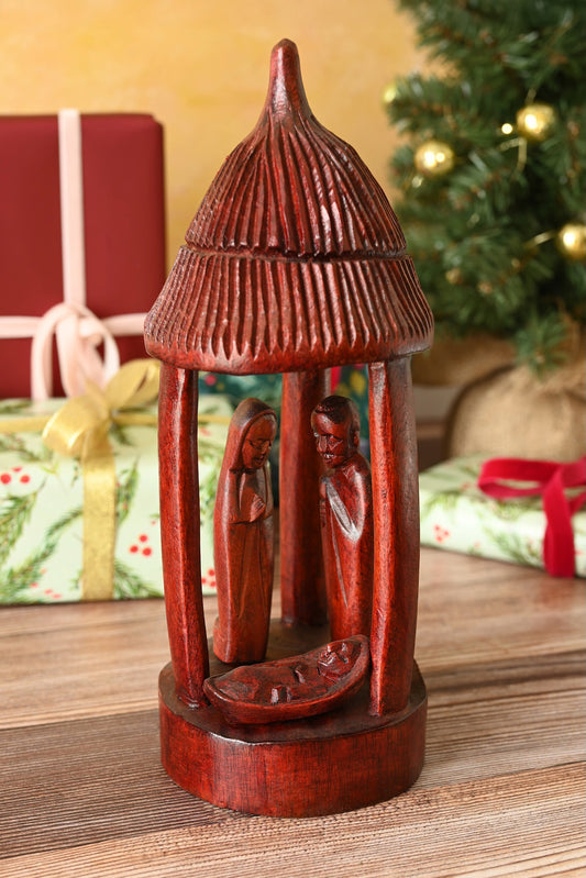 Rwandan Gazebo Wooden Nativity Scene