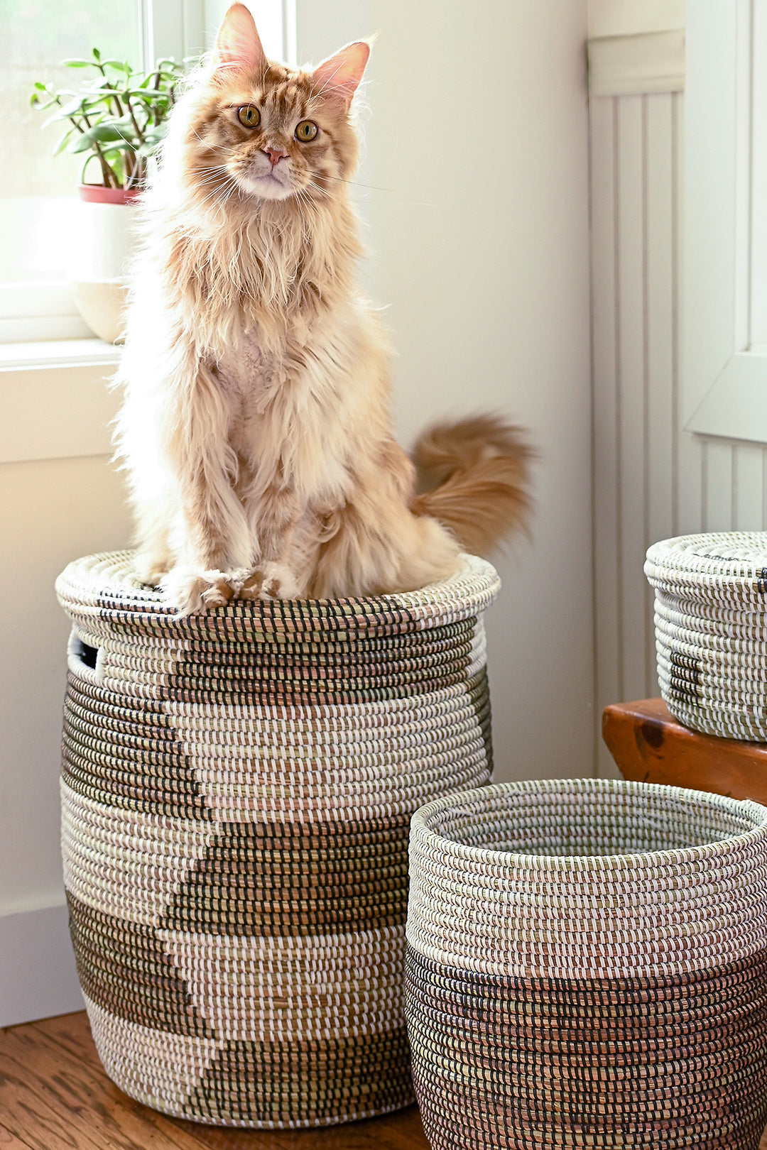 Black & White Herringbone Flat Lid Hamper Basket