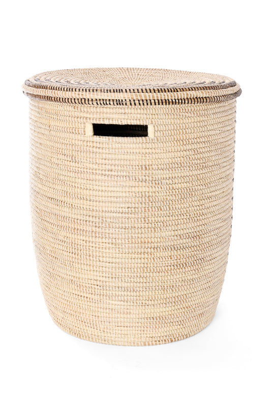 Black & Cream Offset Stripe Lidded Hamper Basket