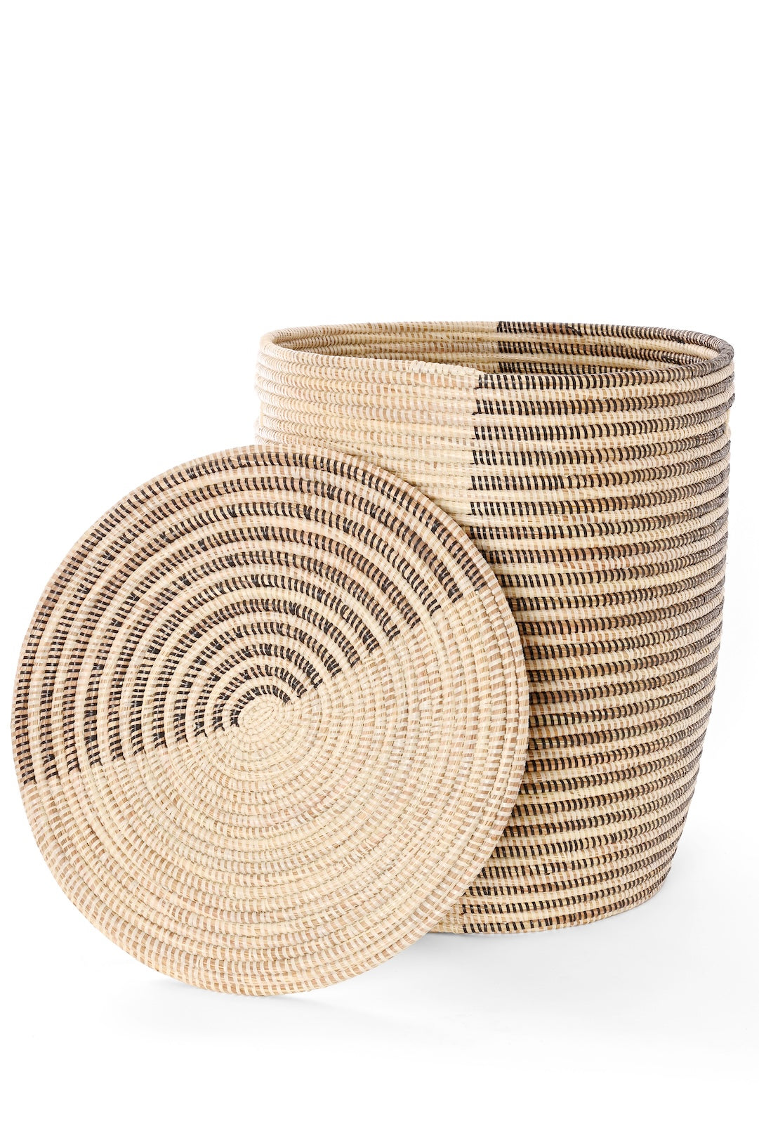 Black & Cream Offset Stripe Lidded Hamper Basket