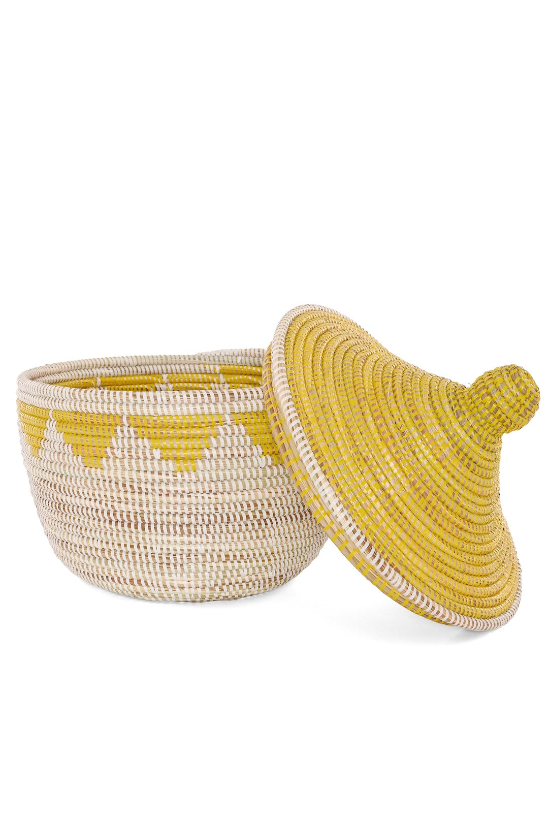 Yellow and White Warming Basket with Triangle Border - One of a Kind