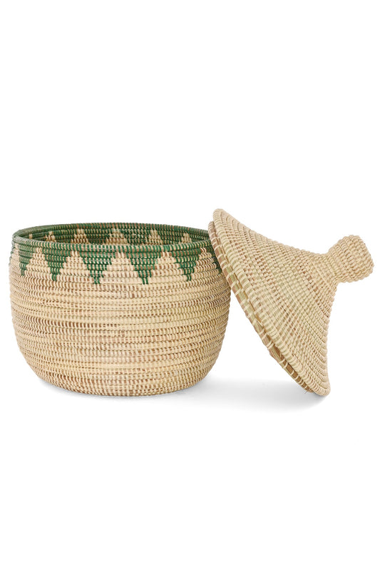 Green and Cream Warming Basket with Triangle Border - One of a Kind