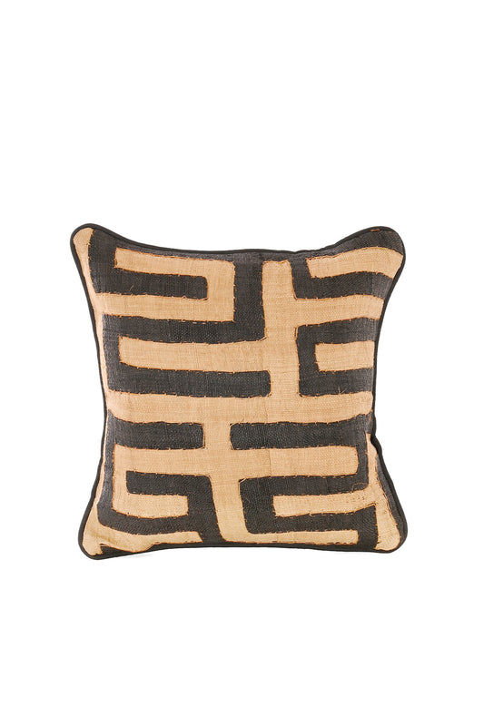 16" One of a Kind Brown & Cream Maze Raffia Pillow