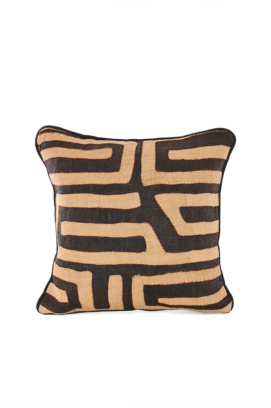 16" One of a Kind Brown & Cream Maze Raffia Pillow