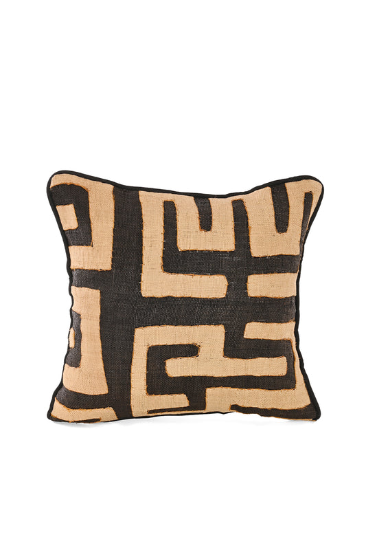 16" One of a Kind Brown & Cream Maze Raffia Pillow
