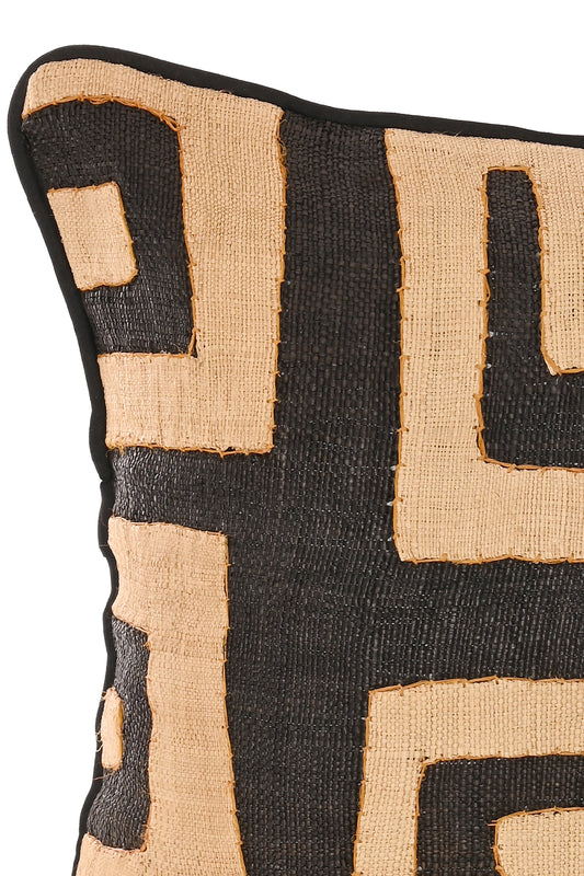 16" One of a Kind Brown & Cream Maze Raffia Pillow