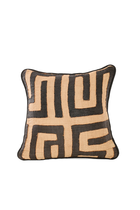 16" One of a Kind Brown & Cream Maze Raffia Pillow