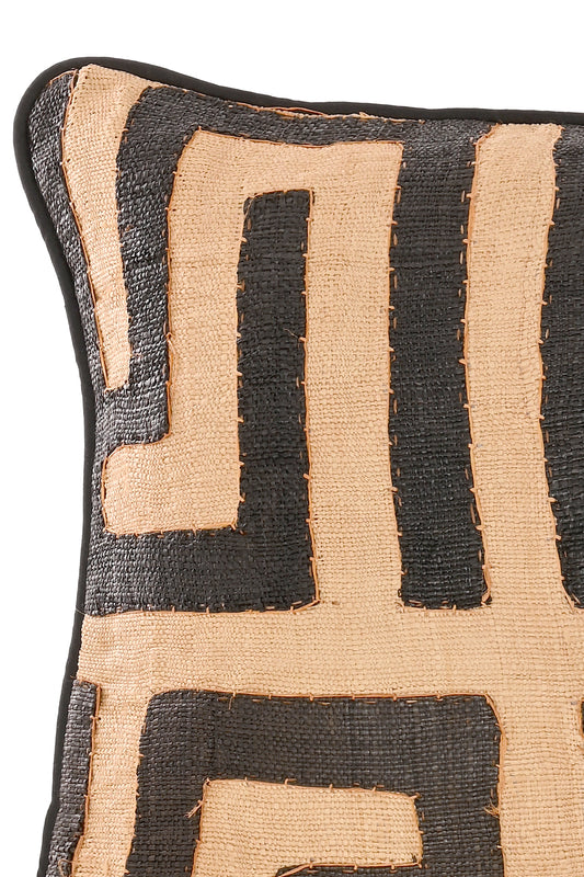 16" One of a Kind Brown & Cream Maze Raffia Pillow