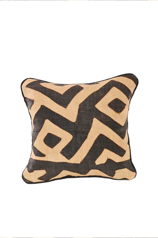 16" One of a Kind Brown & Cream Maze Raffia Pillow